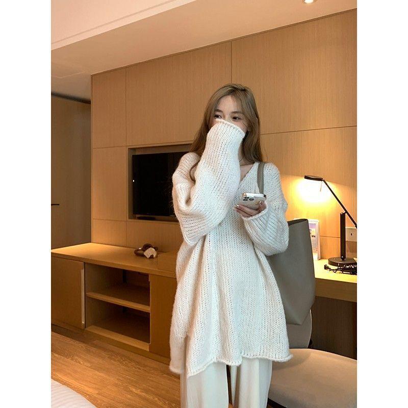 

Women s Korean Style Mid-Length Pullover Sweater: Slim, Long-Sleeved Knit with Gentle Early Autumn Vibe L 115-130 cm