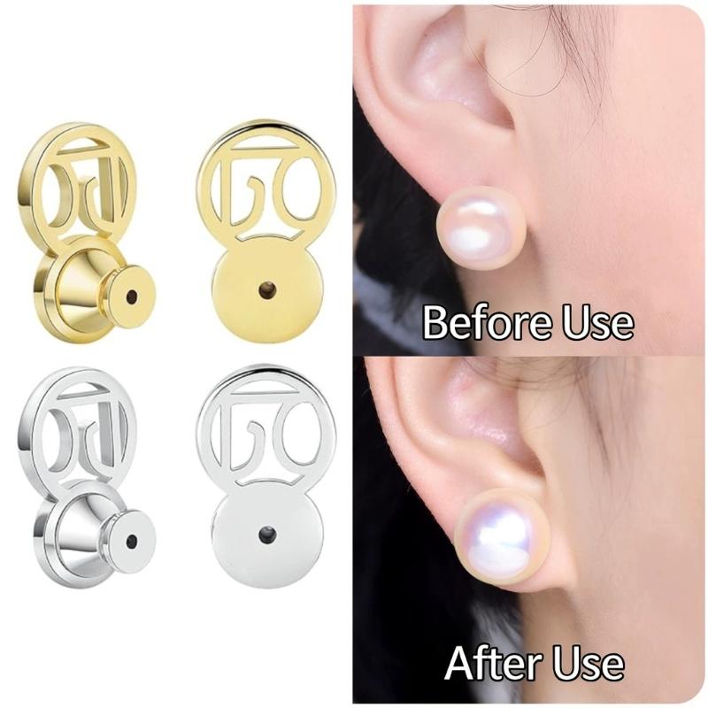 Set of 4 Secure Earring Backs Studs Oval Shape Locking Clutches Secure Locking Backing Earring Plugs for Delicate Ears