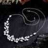 ZAKOL Exquisite Fashion Leaf Shape Micro-set Zircon Pendant Necklace For Women Simple Temperament Bridal Wedding Party Jewelry