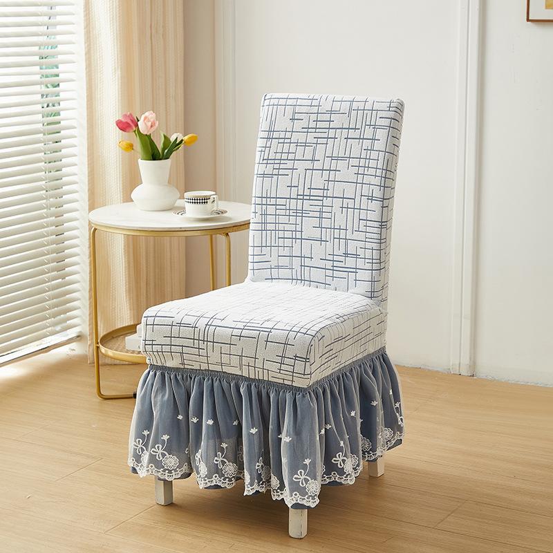

hickened Dining Chair Cover Skirted Decorative Integrated Backrest Elastic Seat Protector Minimalist Stripe Dustproof Seat Cover 1 piece