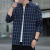 ROMON Men's Loose Fit Plaid Long Sleeve Shirt
