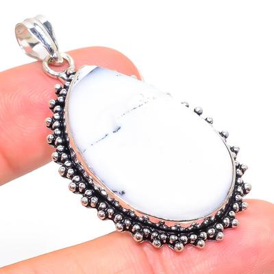 Natürlicher Dendritenopal Edelstein 925 Sterlingsilber Geschenk Anhänger 5,5 cm I0H97
