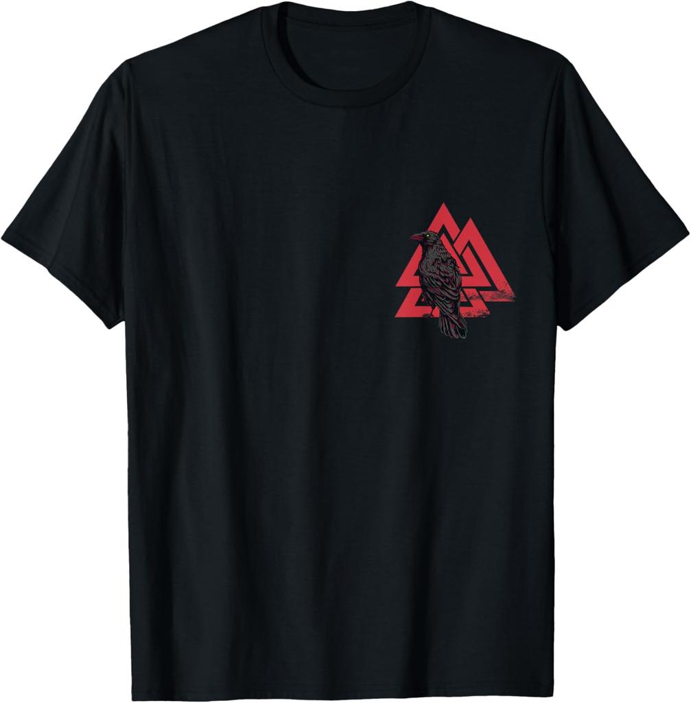 Retro Nordischer Mythos Odins Raben Valknut Runen T-Shirt 100% Baumwolle Rundhals Kurzarm Sommer Freizeit Herren T-Shirt Streetwear