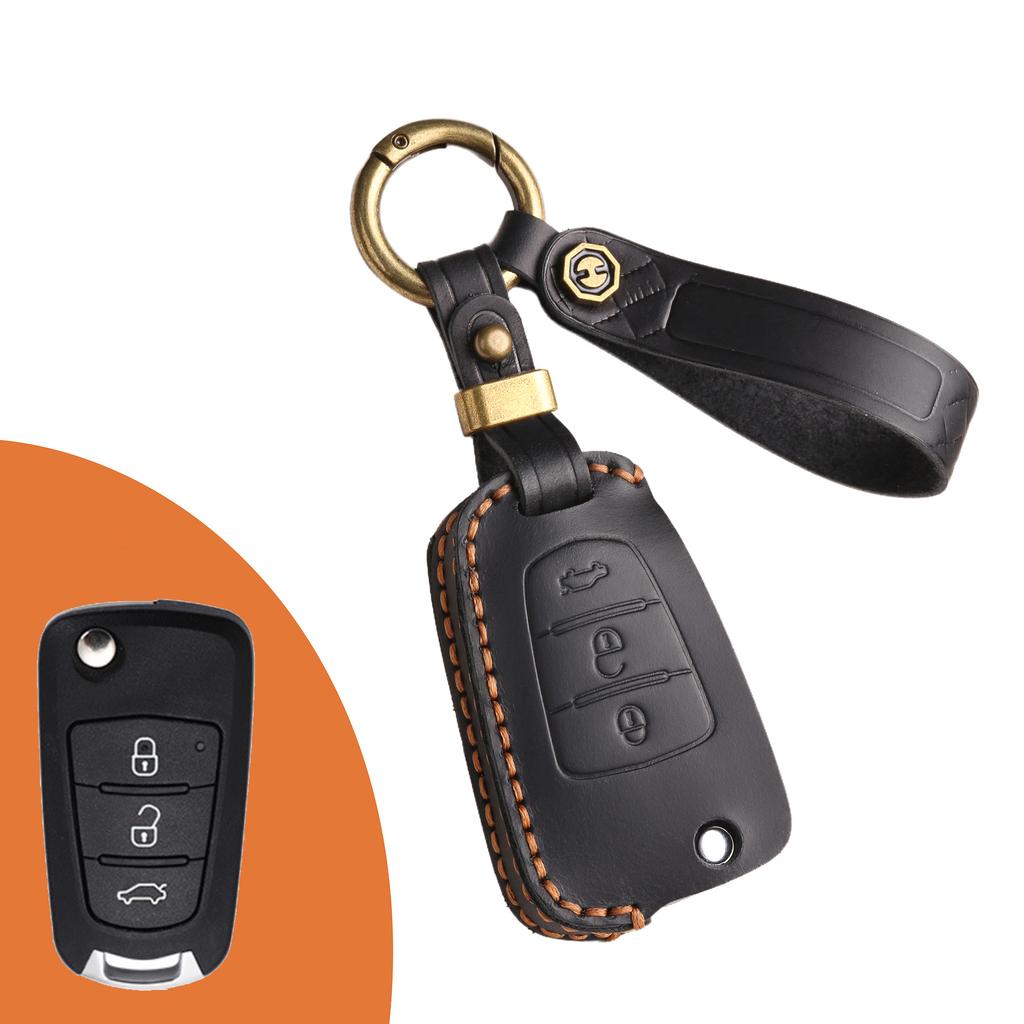 Leather key bag is suitable for hippocampus key cover folding special cowhide car key cover Crazy horse leather