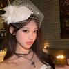 Black Mesh Headdress Stewardess Hat French Temperament Pearl Hair Clip For Women