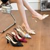 Bow Bag Head Shallow Mouth Rear Empty Sandals Women's New Satin Pointed Head Thin Heel High Heel Single Shoes