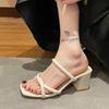 Summer 2026 Women's High Heel Slippers Wedge Peep-toe Slides Chunky Heel Street Style Prom Heels  Simple Slim Heel Sandals
