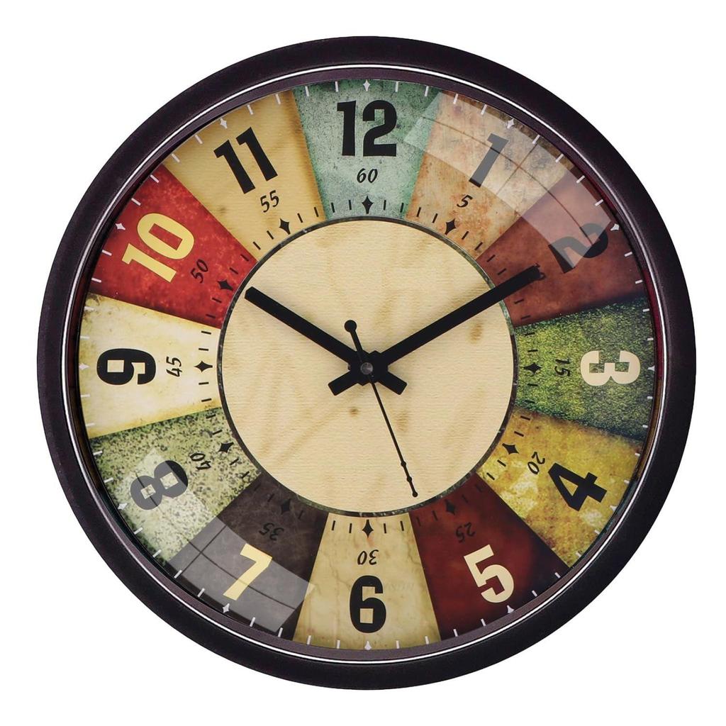 Orologio da Parete Analogico in Plastica e Vetro da 12 pollici - Roulette Classica (Movimento Silenzioso, Cornice Nera)