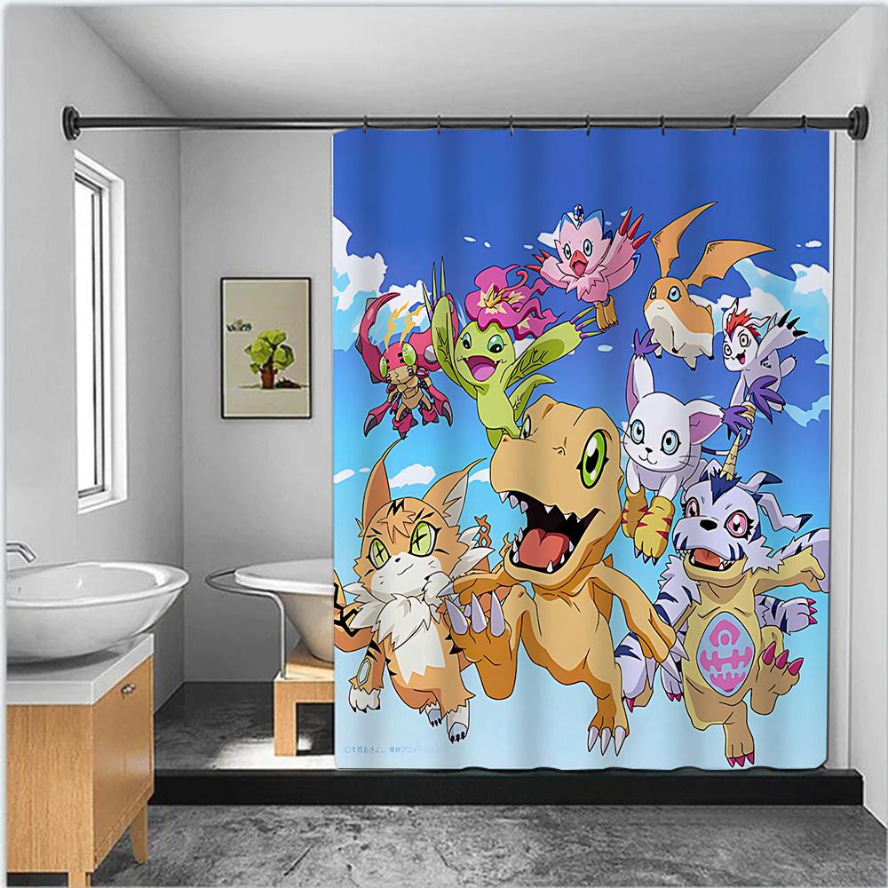 Shower Curtain Waterproof Polyester Fabric Paint Colorful Curtains Cute Digimon Playmats Greymons Home Bathroom Decor With Hook