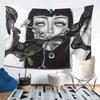 Black White Woman Kissing Snake Tapestry, Gothic Intricate Female Face Art Wall Hanging For Living Room Bedroom Office Bar Decor