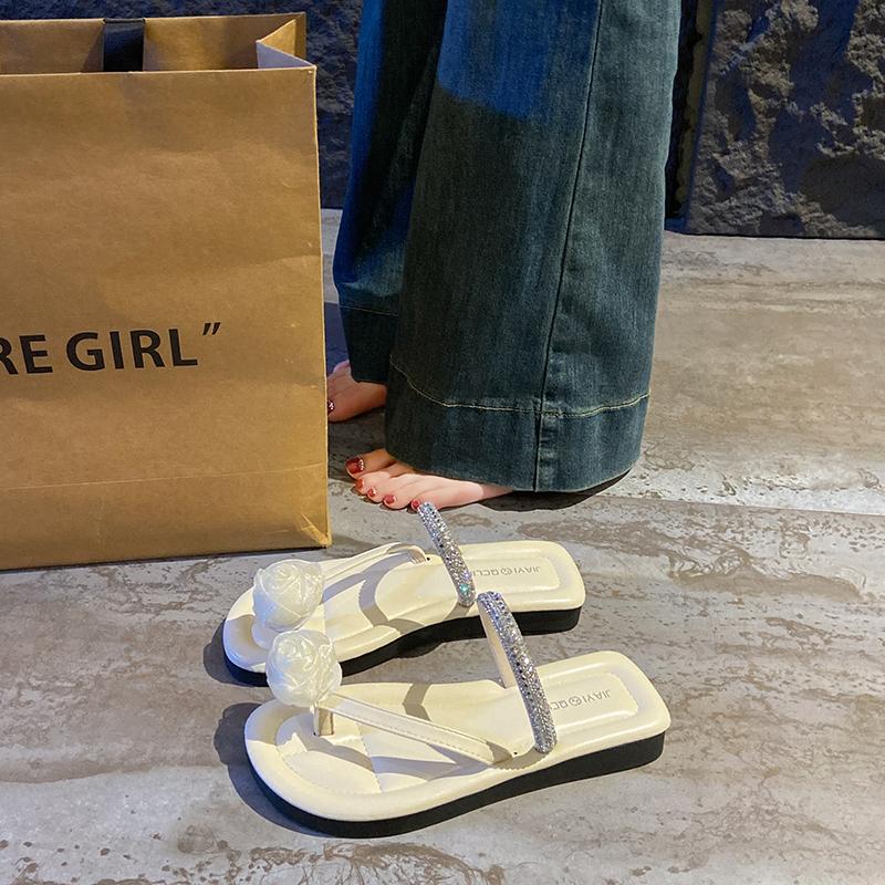 Fashion CRLAYDK Women's Slide Sandals Flower Slip On Flat Straps Flip Flops Casual Summer Beach Travel Dressy Walking Soft Slippers