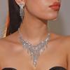 Shiny Rhinestone Necklace Earrings Two-piece Set Love Tassel Necklace Ear Jewelry