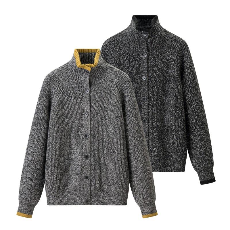 Vintage Style Knit Cardigan Women Semi-High Neck Single-Breasted Casual Comfort 2026