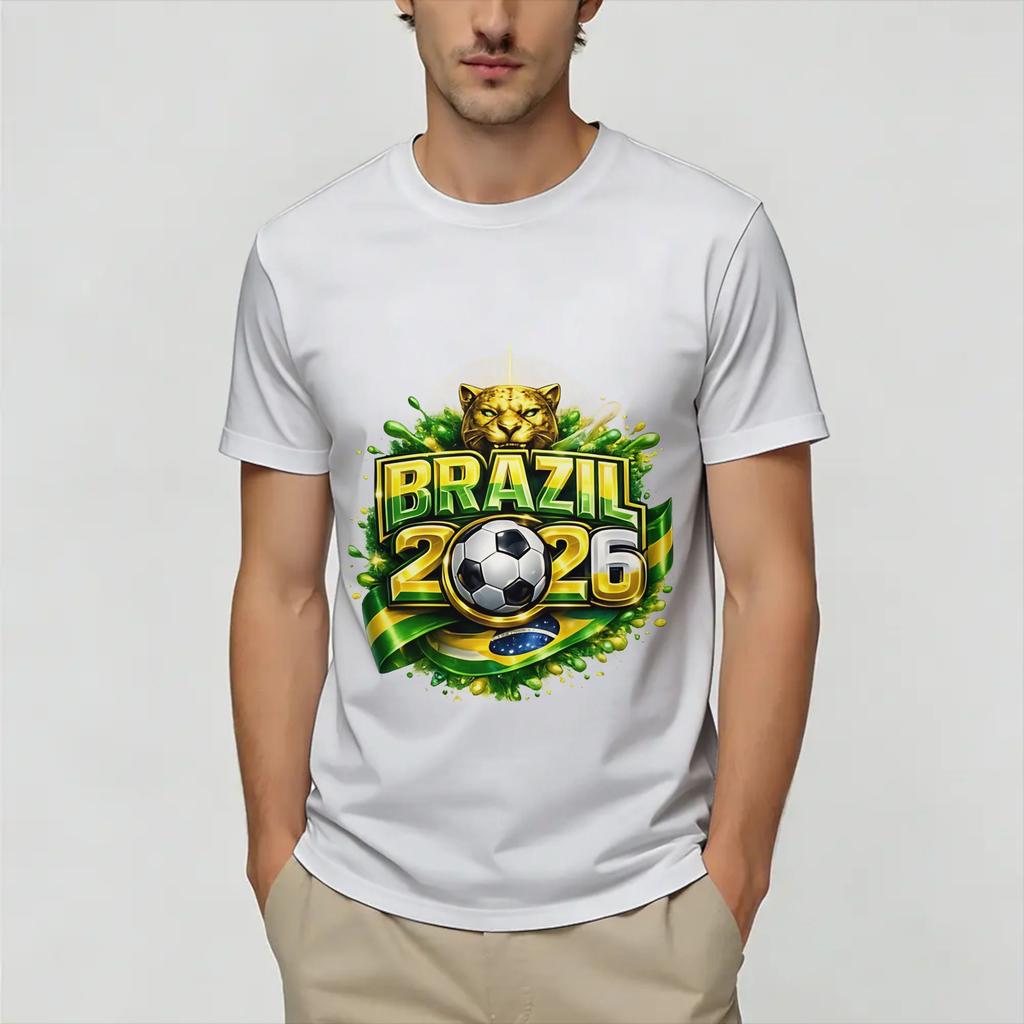 Brazil 2026 Soccer Unisex T Shirts Vintage Tee Shirt Short Sleeve Round Collar TShirts Pure Cotton Printed Clothing
