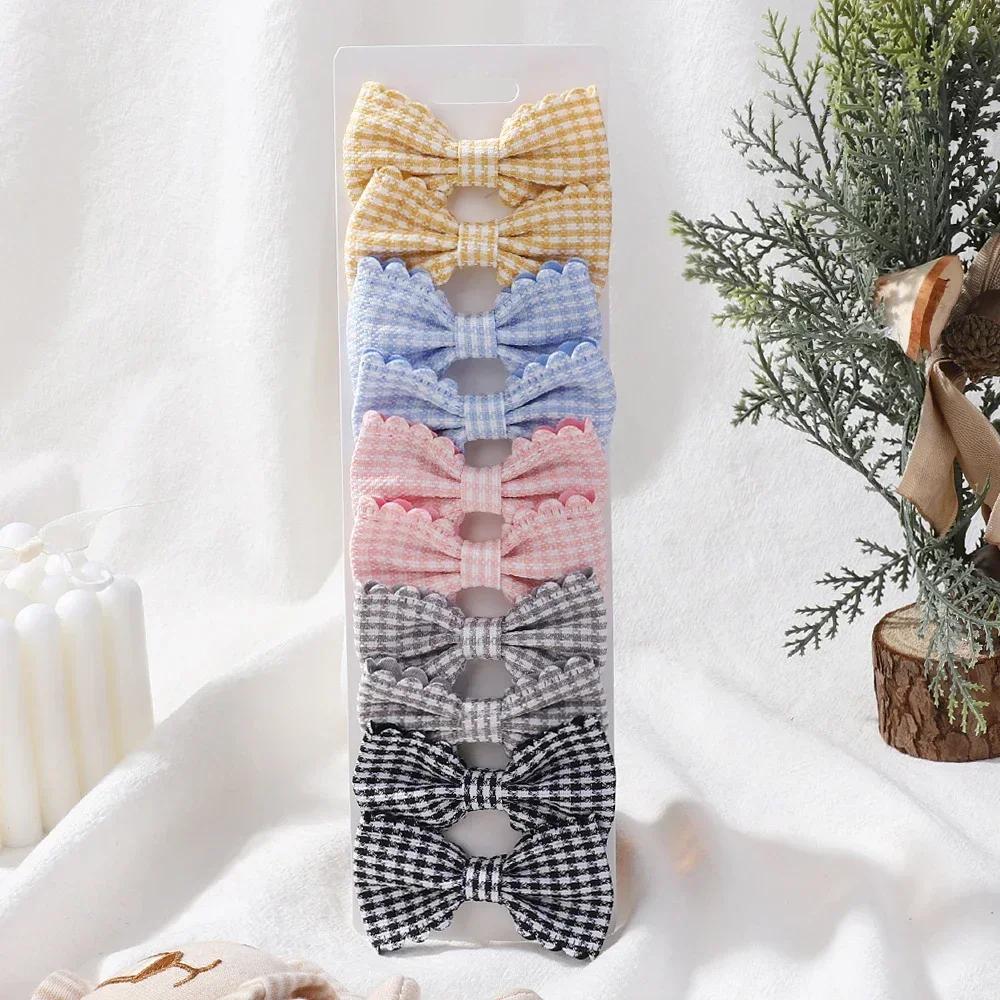10PCS/Set New Girls Cute Plaid Print Hair Bow Clips for Kids Sweet Mini Bowbot Hairpins Barrettes Headwear Hair Accessories