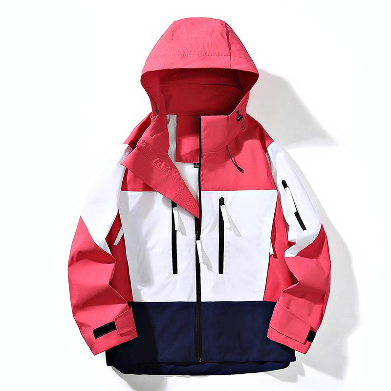 Unisex Color Block Hooded Windbreaker: Windproof & Waterproof Mountaineering Jacket for Spring & Autumn