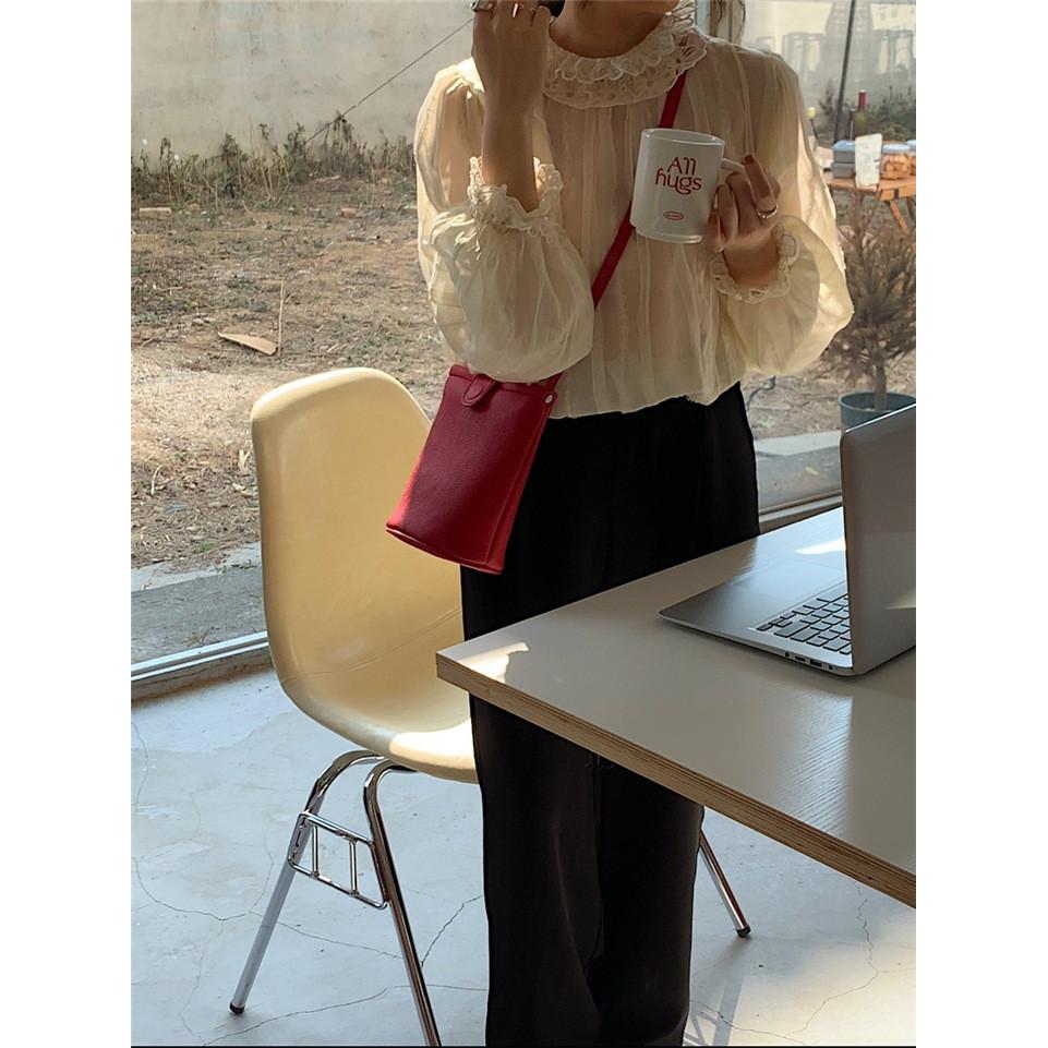 IELGY Корейская версия простой красной сумки-ведра — фото 5