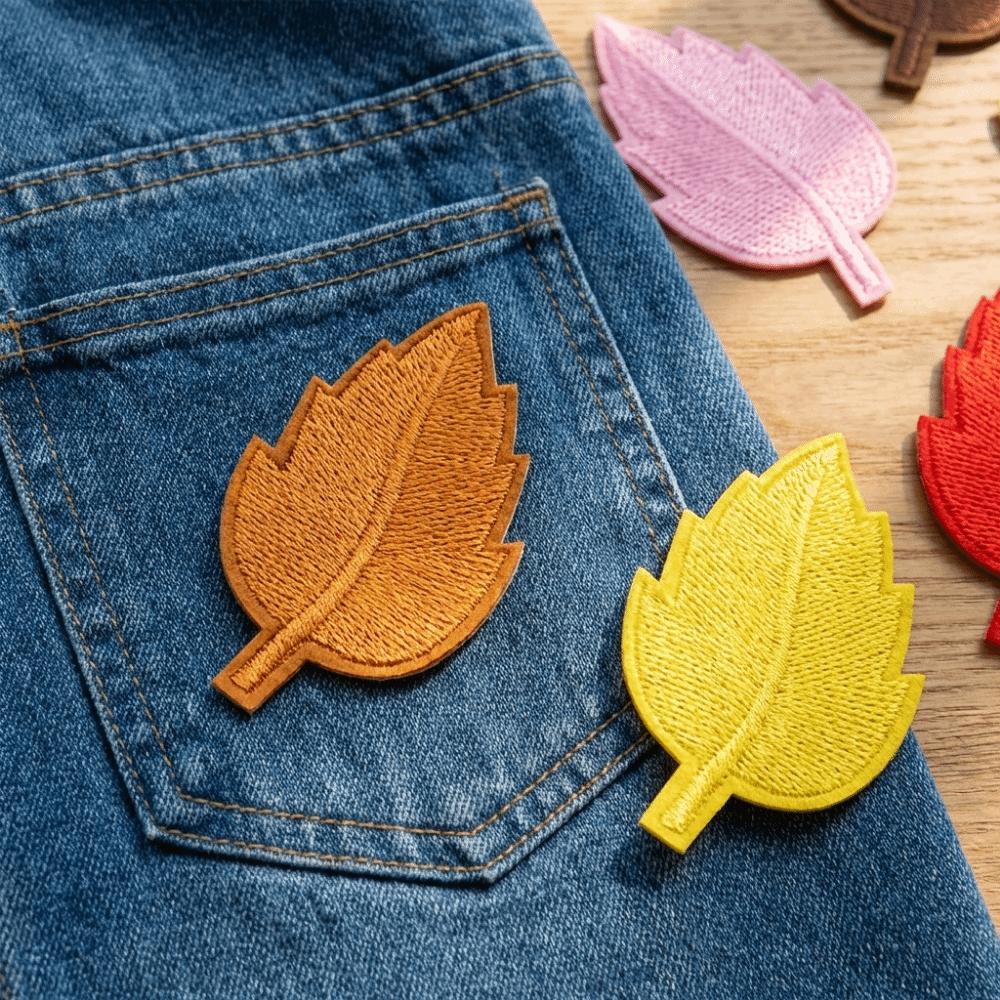 2PCS Lifelike Embroidery Leaf Stickers Pure Color Green Leaves Patch Clothes Cloth Stickers Bags