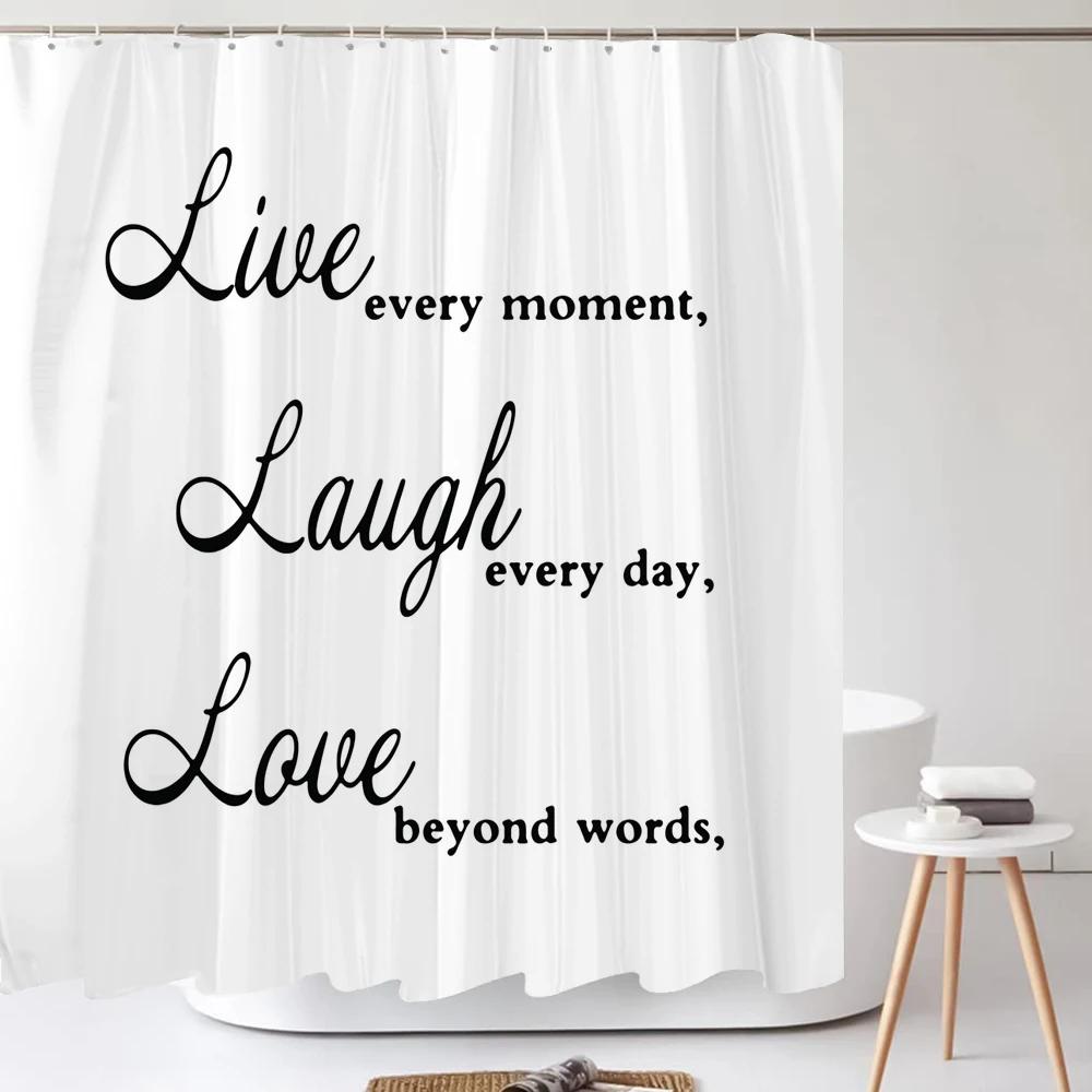 

Black White Art Word Shower Curtain Fabric Waterproof Polyester Fabric Modern Simple Style Bathtub Bathroom Curtain With Hooks W60H190(CM)-1 Pcs