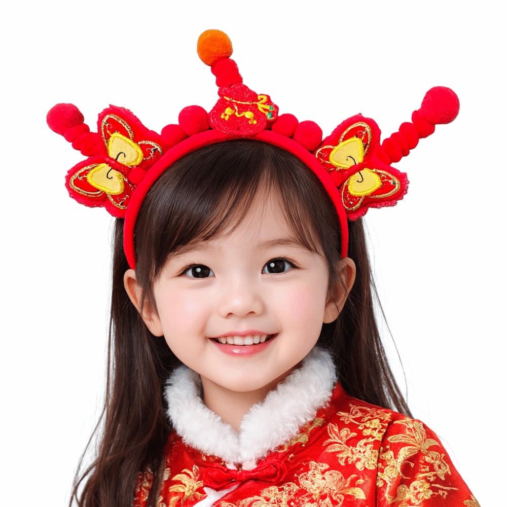 Headwear New Year Hair Hoop Embroidered Bow Ancient Style Hairband Red Plush Headband  Festival