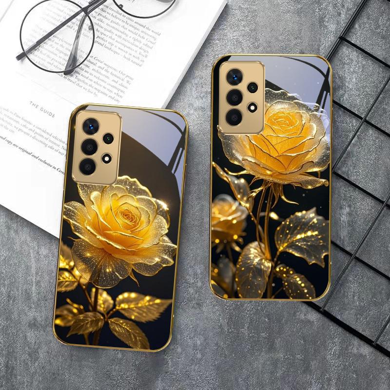 Élégante rose dorée Pour Samsung A 01 52S A04 A05S A10 A12 A13 22 23 24 36 42 M02 Note 10 20Ultra 8 9 Coque de téléphone en verre doré