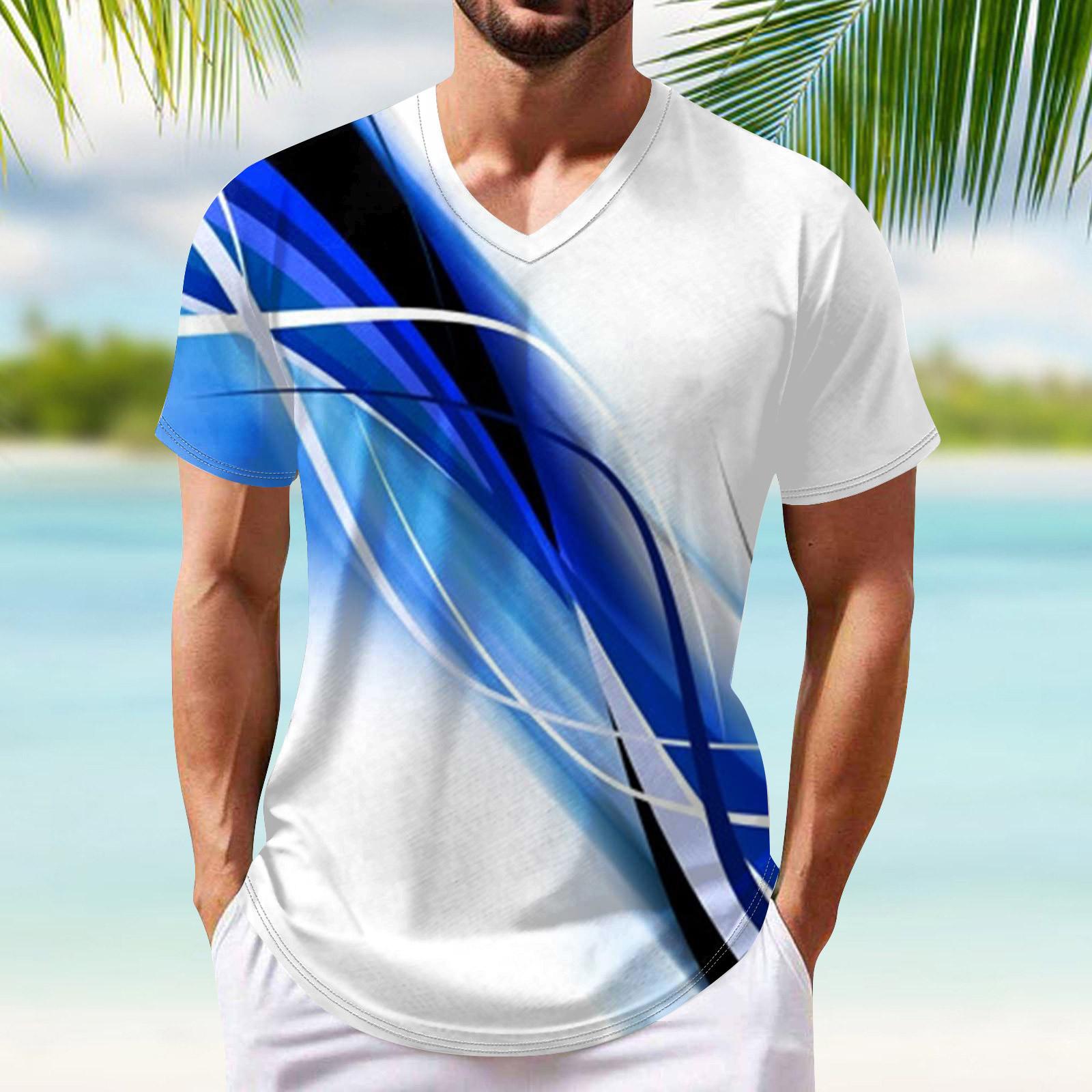 

Летняя мужская популярная футболка с v-образным вырезом и короткими рукавами с принтом XXL синий