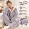 Women Coral Fleece Pajama Set Cartoon Jacquard Thick Warm Loungewear Fall Winter