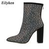 Fashion Eilyken Fashion Sexy Banquet Women's Boots Thick With Shiny Rhinestones Nightclub Square High Heel Zapatos Mujer