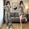 Women's Summer Slimming Solid Color Short Sleeve Two-Piece Pants Set