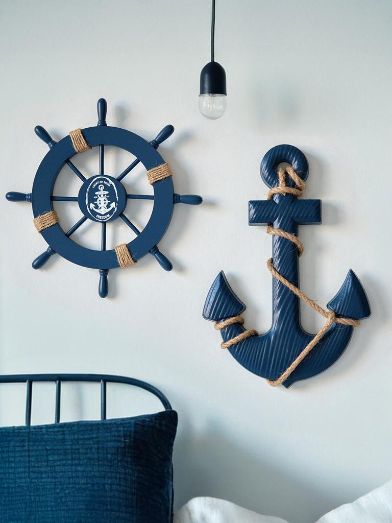 Mediterranean Style Wooden Ship Anchor Decorative Hanging Piece - Ocean Theme Room Wall Decor Photo Wall Accessories
