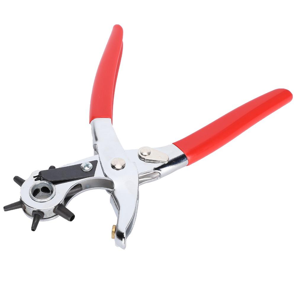 Red Handles Belt Hole Punch Plier Double-Leverage Mechanism Adjustable Rotary Watchband Hole Puncher Leather Punching Machine