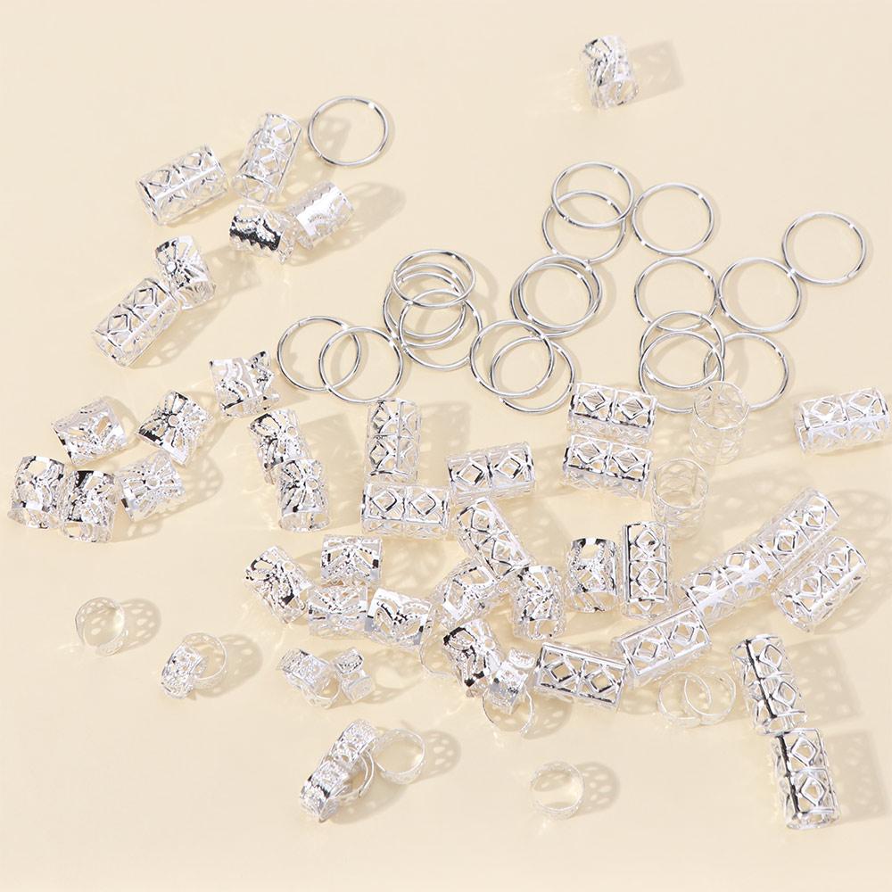 80pcs Hair Braiding Dreadlocks Beads Metal Cuff Clips Hair Braid Tubes Hollow Out Hair Ring Women