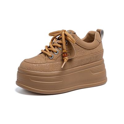 8cm Synthetic Genuine Leather Spring Chunky Sneakers Shoes Women Combat Autumn Warm Winter Ankle Platform Wedge Booties