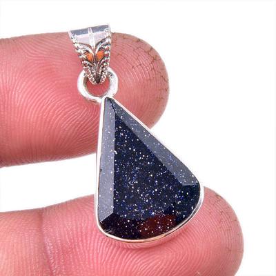 Natural Blue Sunstone Gemstone 925 Solid Sterling Silver Gift Pendant 1.25" J8a93