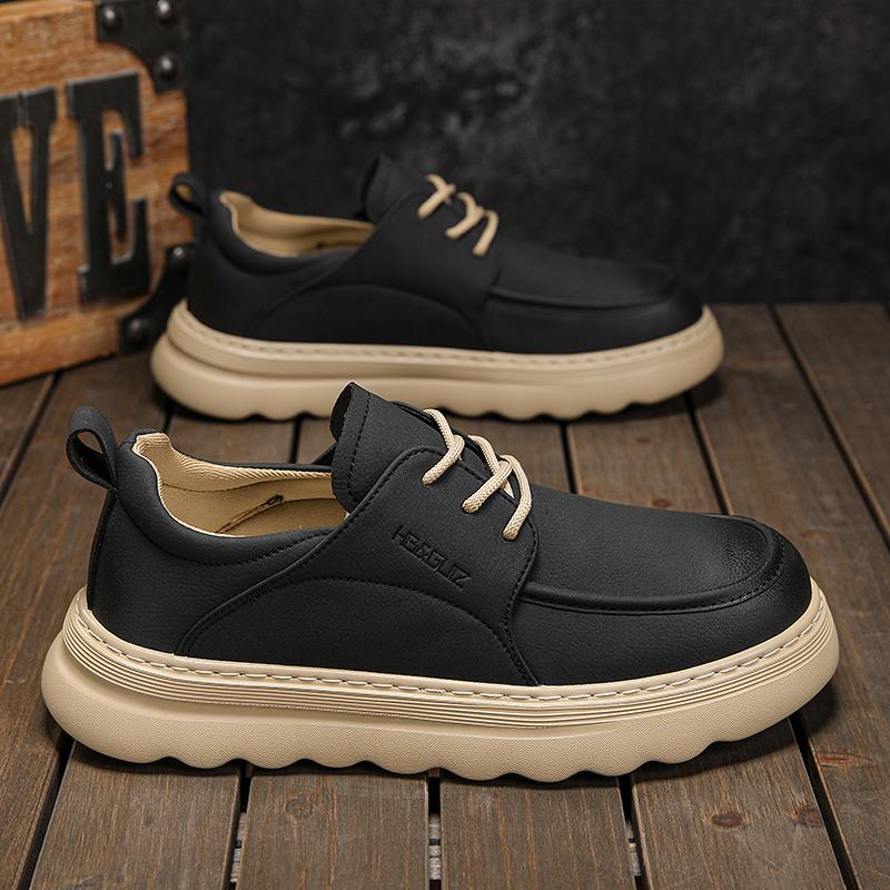 Men's Low-Top Casual Leather Shoes Vintage British Style Lightweight Soft Bottom Outdoor Work Shoes Spring Autumn Season