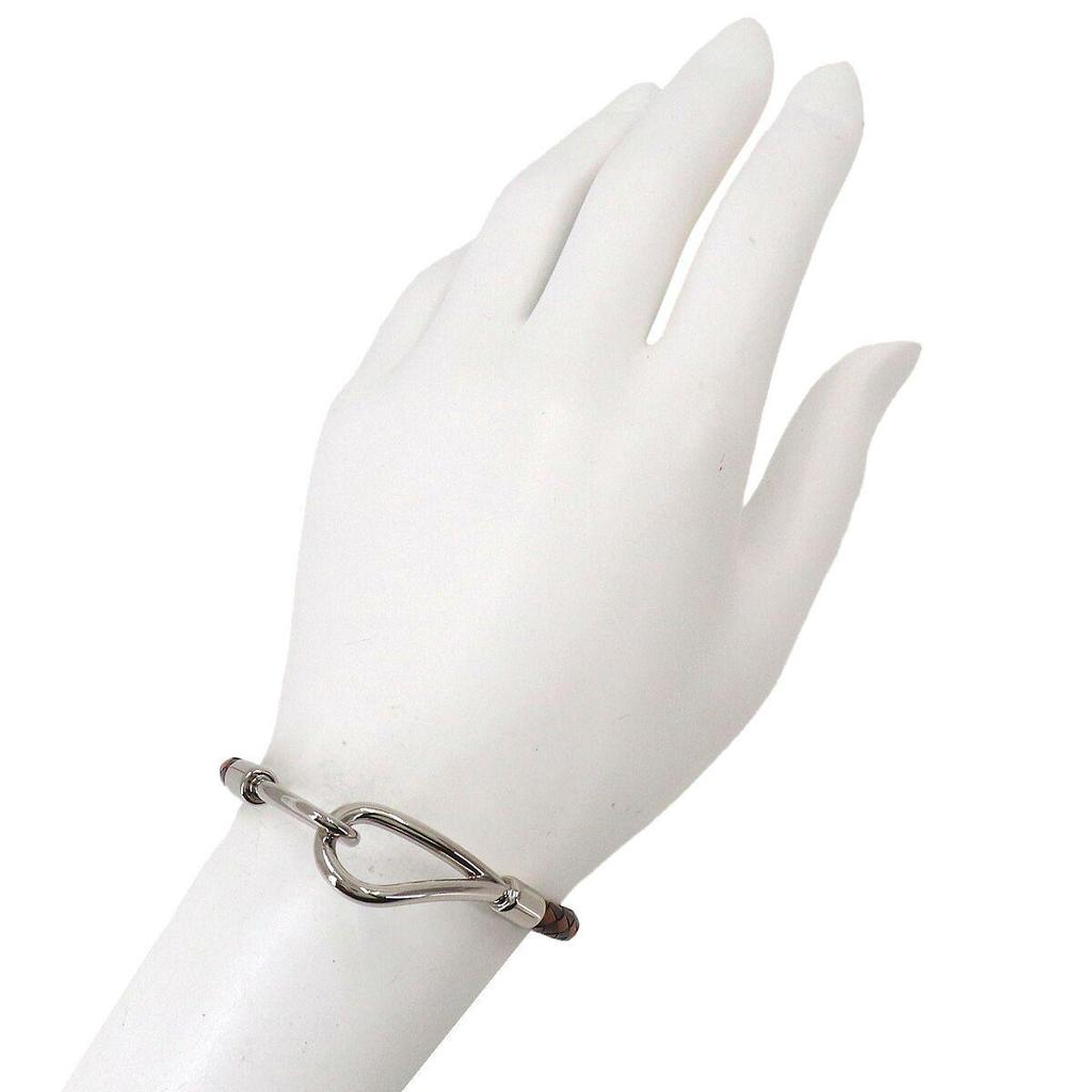 Used Unused Exhibit Hermes Jumbo H Ash Bracelet Leather Brown Black Silver Metal Accessories 90330336