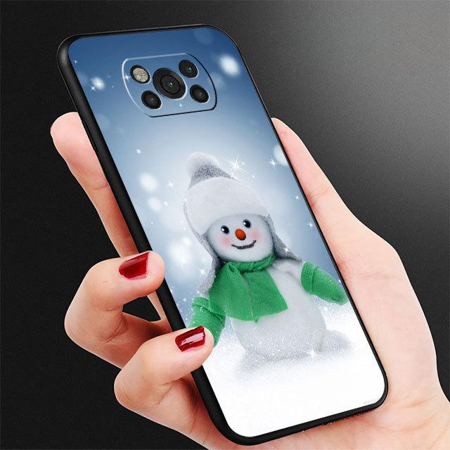 Coque en TPU noire pour Samsung Galaxy M31 M12 M32 5g M22 M51 M33 M52 M23 M13 M30s M01 M53 M62 M11 Joyeux Noël Bonhomme de neige Capa