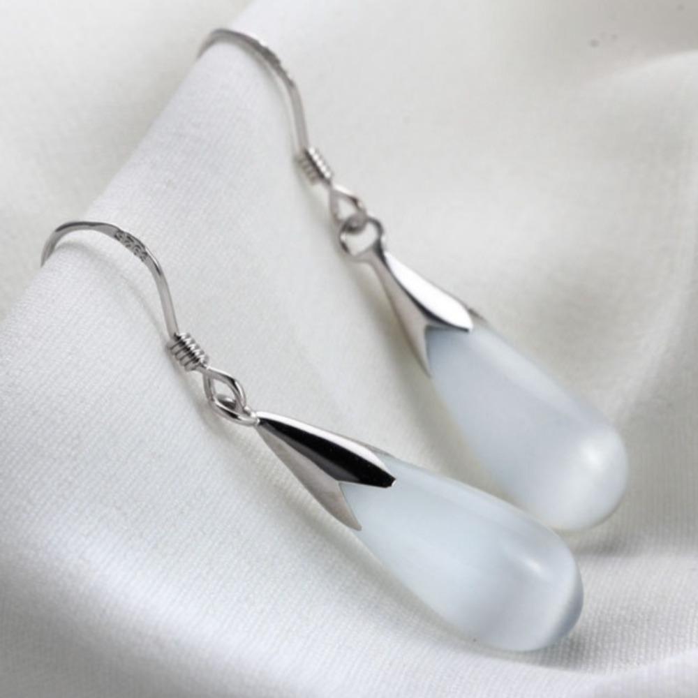 Synthetic Opal Drop Earrings Silver Plated Cat Eye Stone Dangle Earrings Elegant Crystal Jewelry for Women