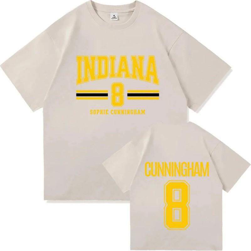 Mens Cotton Graphic Tee - Sophie Cunningham 8 Indiana Basketball Print Slim Fit Short Sleeve T-Shirt Fall