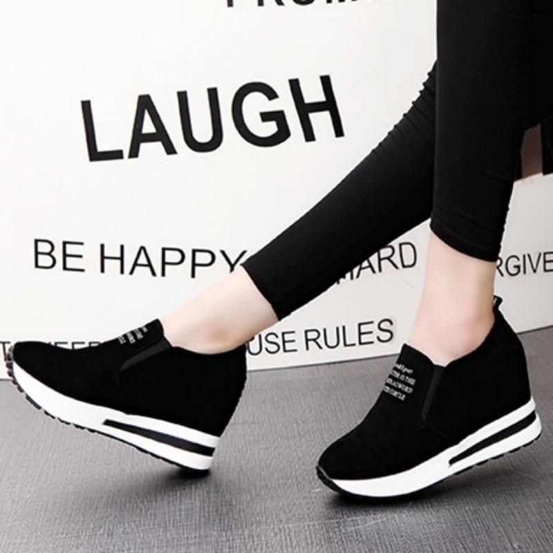 2024 New Women's Wedge Height Heightening Shoes Brand Designer Casual Thick-Soled Shoes Outdoor Shallow Mouth Slip-on Sneakers