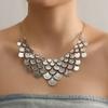 1 PCS Retro Silver Scale Statement Necklace Exaggerated Geometric Textured Jewelry Fashion Neck Chain for Women