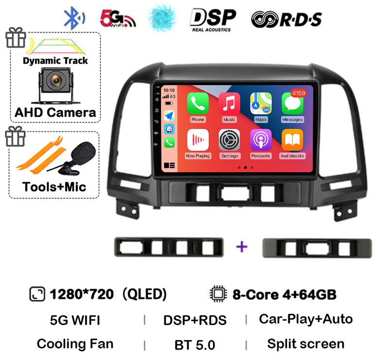 Android 14 Carplay Auto Car Radio For Hyundai Santa Fe 2 2006-2012 4G+WIFI Multimedia Player GPS 2Din Autoradio Stereo Head Unit