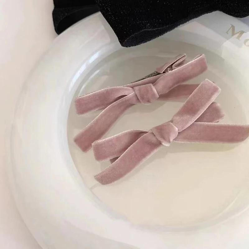 Korean Ornaments Retro Elegant Velvet Bow Hair Clip Artistic Girl Sweet Edge Clip Temperament Small Bangs Clip Hair Clip Girl