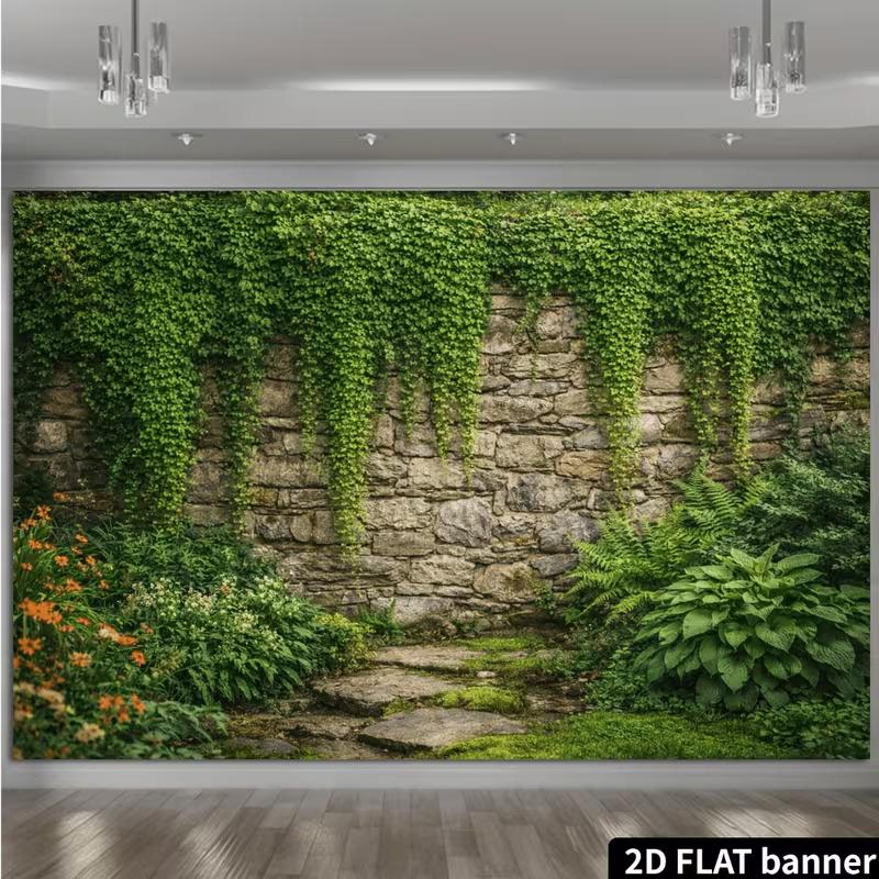 2D Natural Ivy Stone Path Wall Backdrop Garden Scenery Photography Background
