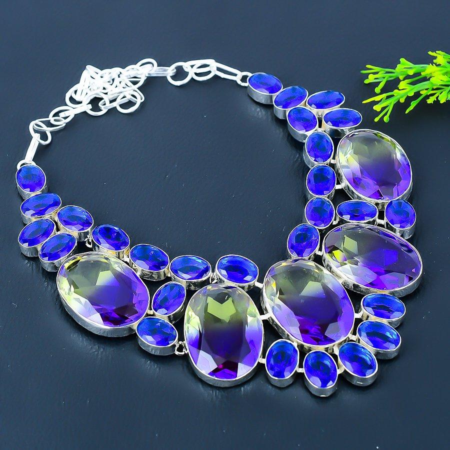 Natural Bi-Color Tourmaline Gemstone 925 Sterling Silver Gift Necklace 18" W4j58