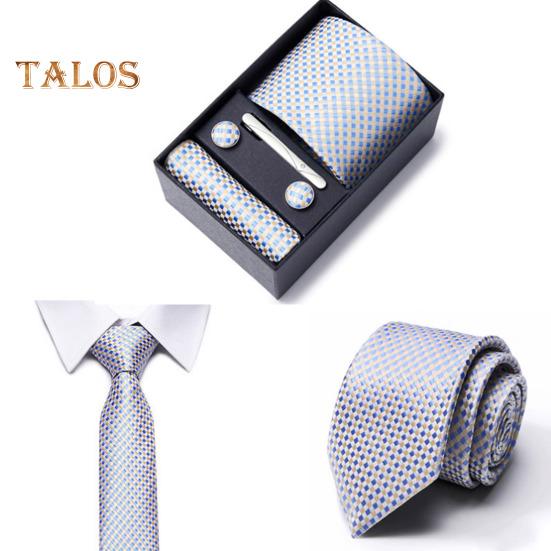 6Pcs/Set Tie Pocket Square Cufflinks Set Gift Box Masculine Charm Faux Silk Fabric Bright Colors Business Tie Men Accessories Gift Set