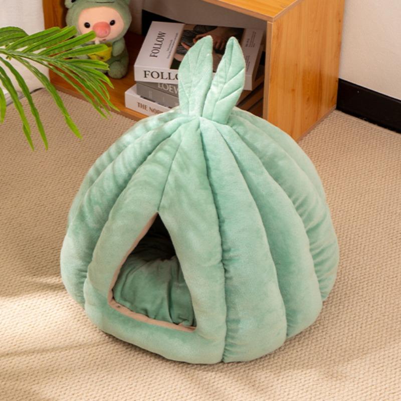 

Четыре сезона Универсальное теплое полузакрытое гнездо для кошек из тыквы Съемное и моющееся плюшевое гнездо для домашних животных S зелёный