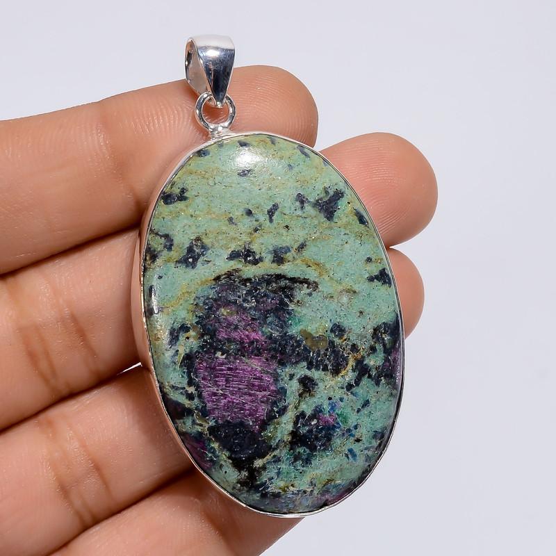 

Exclusive Top Grade Qualite 100% Natural Ruby Fuchsite Oval Shape Ethnic Style Handmade Jewelry 925 Steling Silver Pendant 2.1 WSJ-4959 2.1