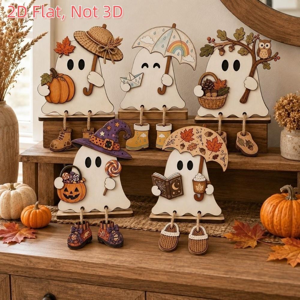 Fun Shape Halloween Wooden Ghost Signs Handmade Ghost Table Ornament Bedroom Decor