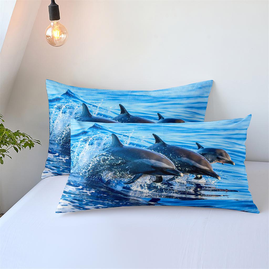 3D-gedruckte Heimtextilien Bettwäsche Delfin Meeresschildkröte Meerestier Quilt-Set Dreiteiliges Set